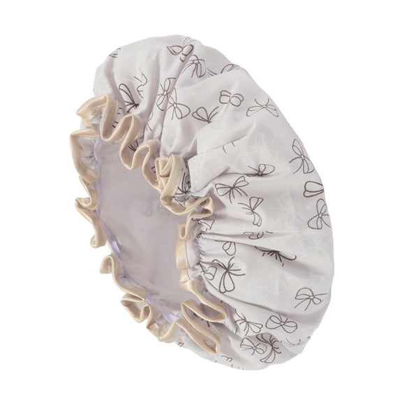 Vocoste 1 Pc Women Double Layer Bow Pattern Shower Cap for Bathroom Vacation Light Gray Polyester Cotton PEVA