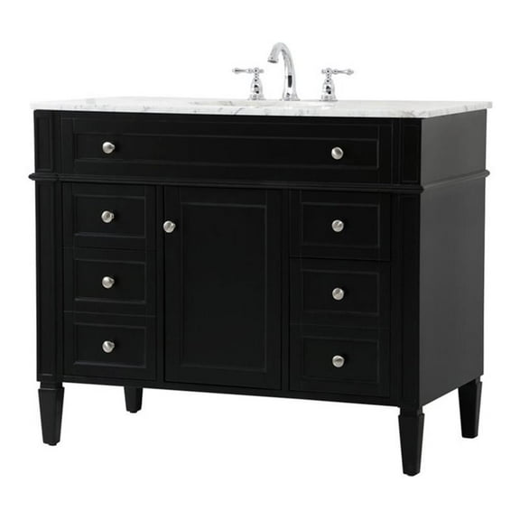 Elegant Decor Park Avenue 42" Metal MDF Marble Single Bathroom Vanity in Black