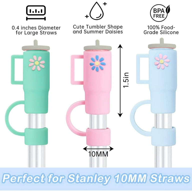 Flower Straw Cover Cap for Stanley Cup Silicone Straw Topper Compatible  with 30&40 Oz Tumbler with Handle,Straw Tip Covers 10mm 0.4in for Straw Tip  Covers (8Pcs Straw Cover) 