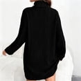 thumbnail image 5 of Women's Sweater Dress Knit Dress High Neck Long Sleeve Ribbed Loose Fit Warm Comfortable Winter Dress for Casual Loungewear,Black,L, 5 of 7