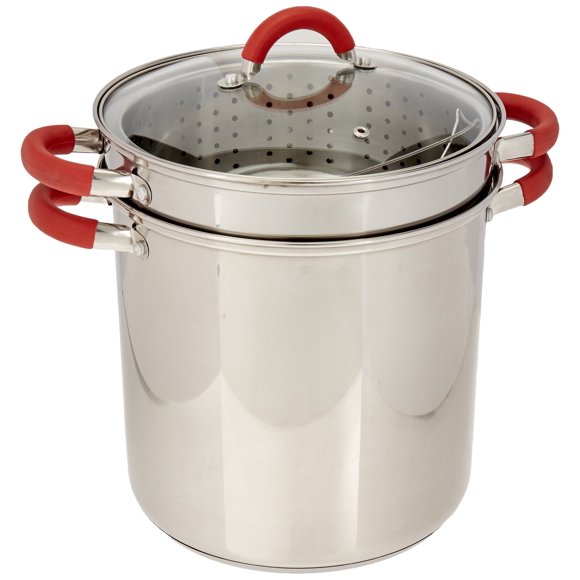 Cocedor de pasta EXCELSTEEL 12 L de acero inoxidable con tapa de vidrio