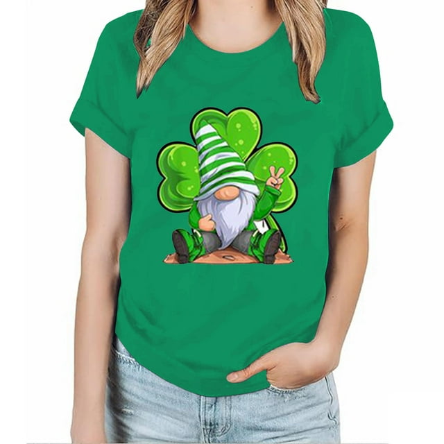 QIPOPIQ T-Shirts à Manches Courtes pour Femmes à Col Rond T-Shirts de la Saint-Patrick Tunique à Col Rond Shamrock T-Shirt Vert T-Shirts de la Saint-Patrick T-Shirts Élastiques Confortables Unis T-Shirts de Fête T-Shirts Graphiques Aubaines