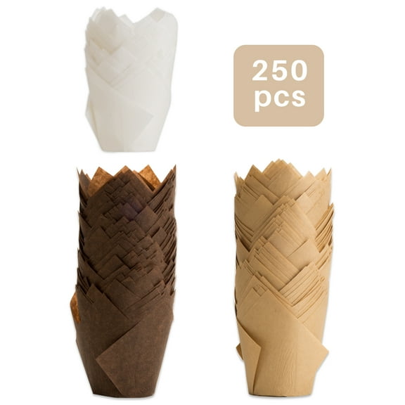 Tulip Muffin Liners, 250 Pcs Cupcake Liners, Grease-Proof Cupcake Wrappers of 3 Colors for Wedding and Birthday by DF DUAlFERV