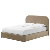 Platform Bed Frame, Full Size, Taupe Gray, Velvet, Bedroom, Modern Contemporary Boutique HB36805