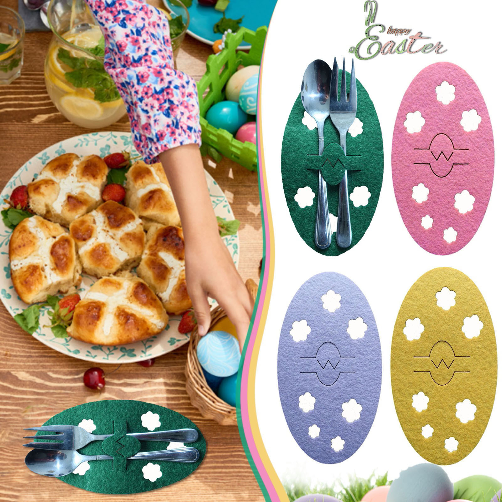 WNG Easter Cutlery Bag Cutlery Set of 4 Pieces in A Set of Four Colors