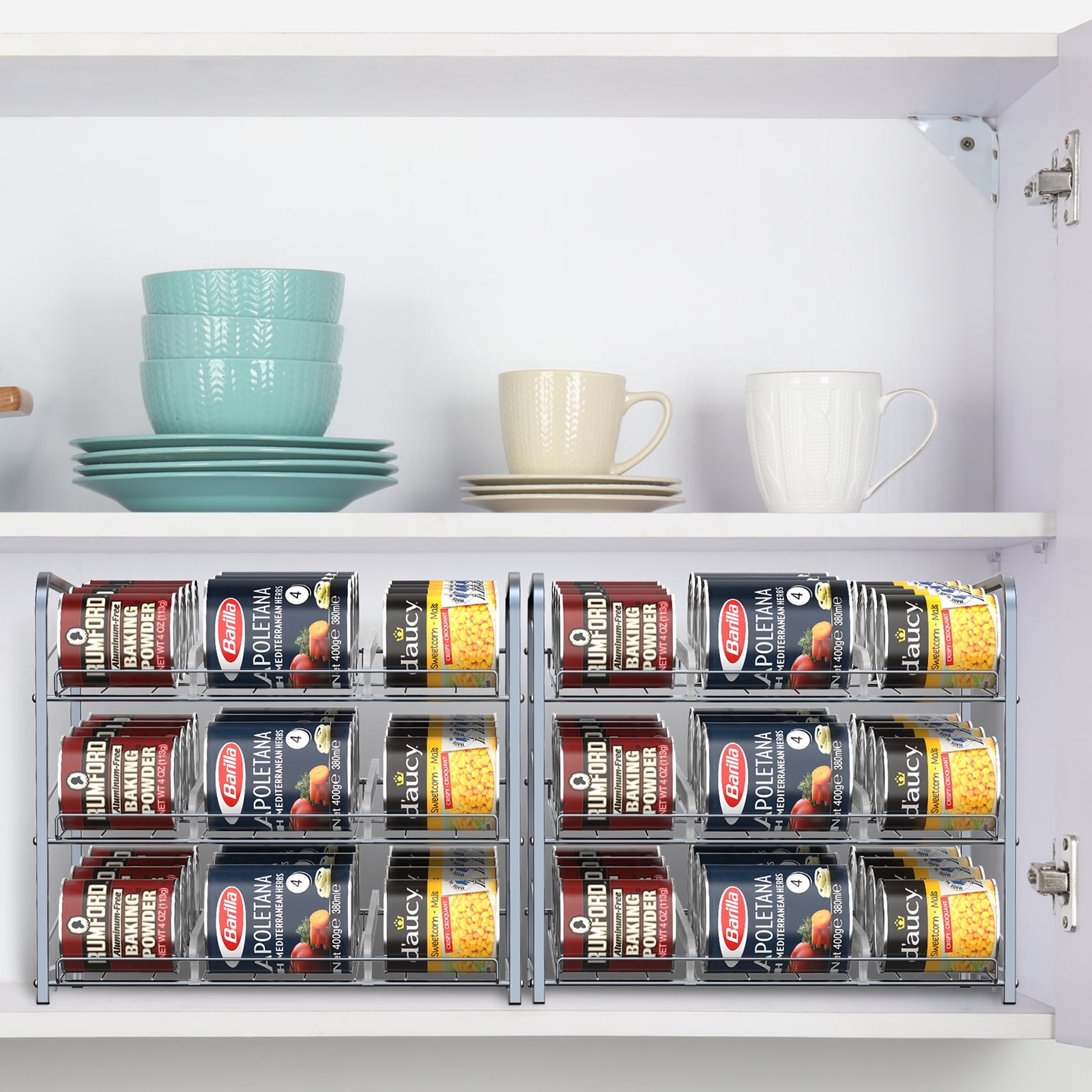 2 Pack 3-Tier Stackable Can Rack Organizer Storage Soda Cola Holder, Silver