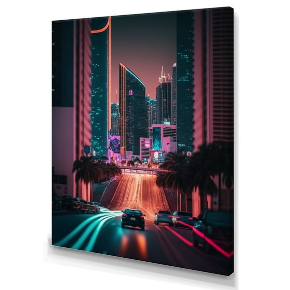 Designart Futuristic Miami Neon Art I Canvas Wall Art