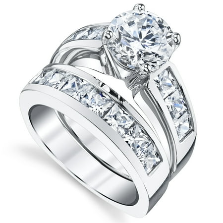 princess cut round engagement ring 2ct cubic zirconia sterling bridal silver walmart