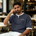 thumbnail image 3 of gbyLJF Quarter Zipper Sweatshirts for Men Short Sleeve Loose Fit Summer Tops Solid Color Spring Mens Pullover, 3 of 9