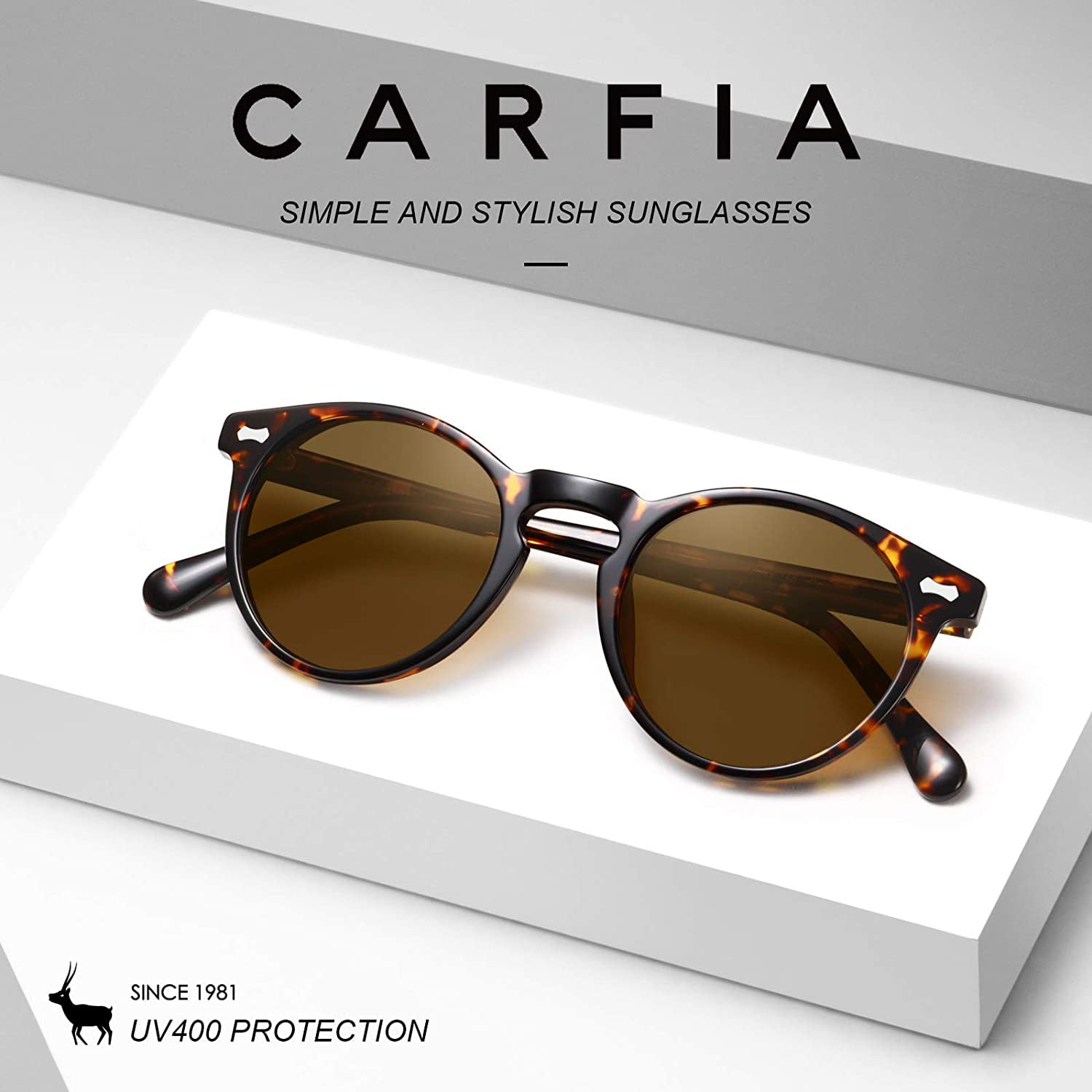 Carfia Retro Round Polarized Sunglasses for Men UV400 Protection/Blue Light Blocking Glasses CA5288L 