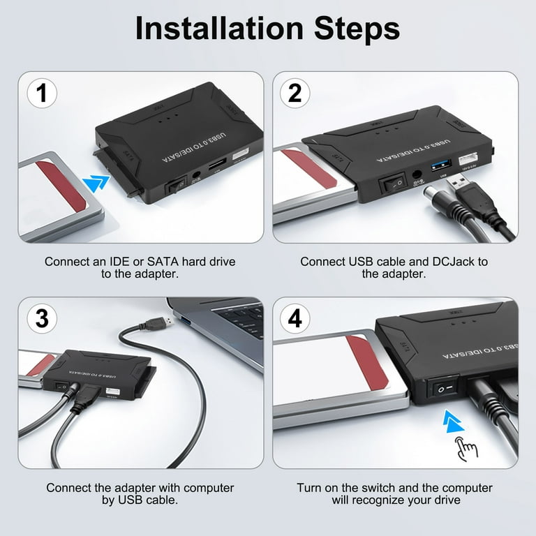 Forurenet oplukker Godkendelse USB 3.0 to IDE/SATA Converter, EEEkit Hard Drive Adapter Fit for Universal  2.5"/3.5" SATA HDD/SSD & IDE HDD Drives, Support 6TB - Walmart.com