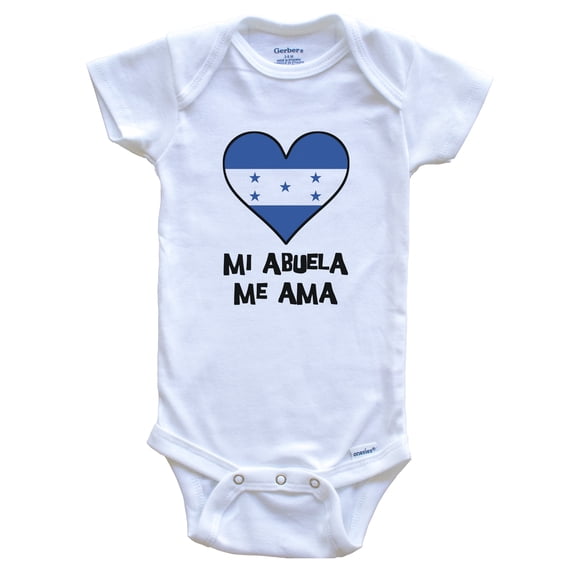 My Grandma Loves Me Spanish Language Honduras Flag Heart Baby Bodysuit - Mi abuela me ama, 0-3 Months White