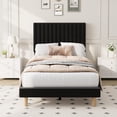 thumbnail image 2 of EDTara Velvet Platform Bed With Adjustable Tufted Headboard, Vertical Channel Design and Strong Wooden Slats, Easy Assembly, 2 of 7