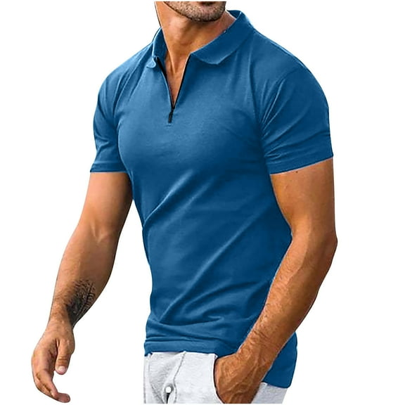 RYRJJ Mens 1/4 Zipper Polo Shirts Short Sleeve Casual Slim Fit Athletic Tennis Golf T-Shirt Tops(Blue,S)
