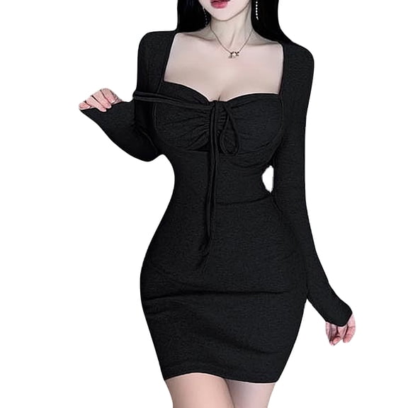 Dress with long sleeves, Polyester, Black, L