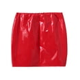 thumbnail image 5 of YIZYIF Womens Shiny Latex Leather Mini Skirt High Waist Office Lady Bodycon Pencil Skirt Red M, 5 of 7