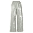 thumbnail image 5 of RongHuan Women's Faux Leather Pants Elastic Waist Wide Leg Pants with Pockets, 5 of 7