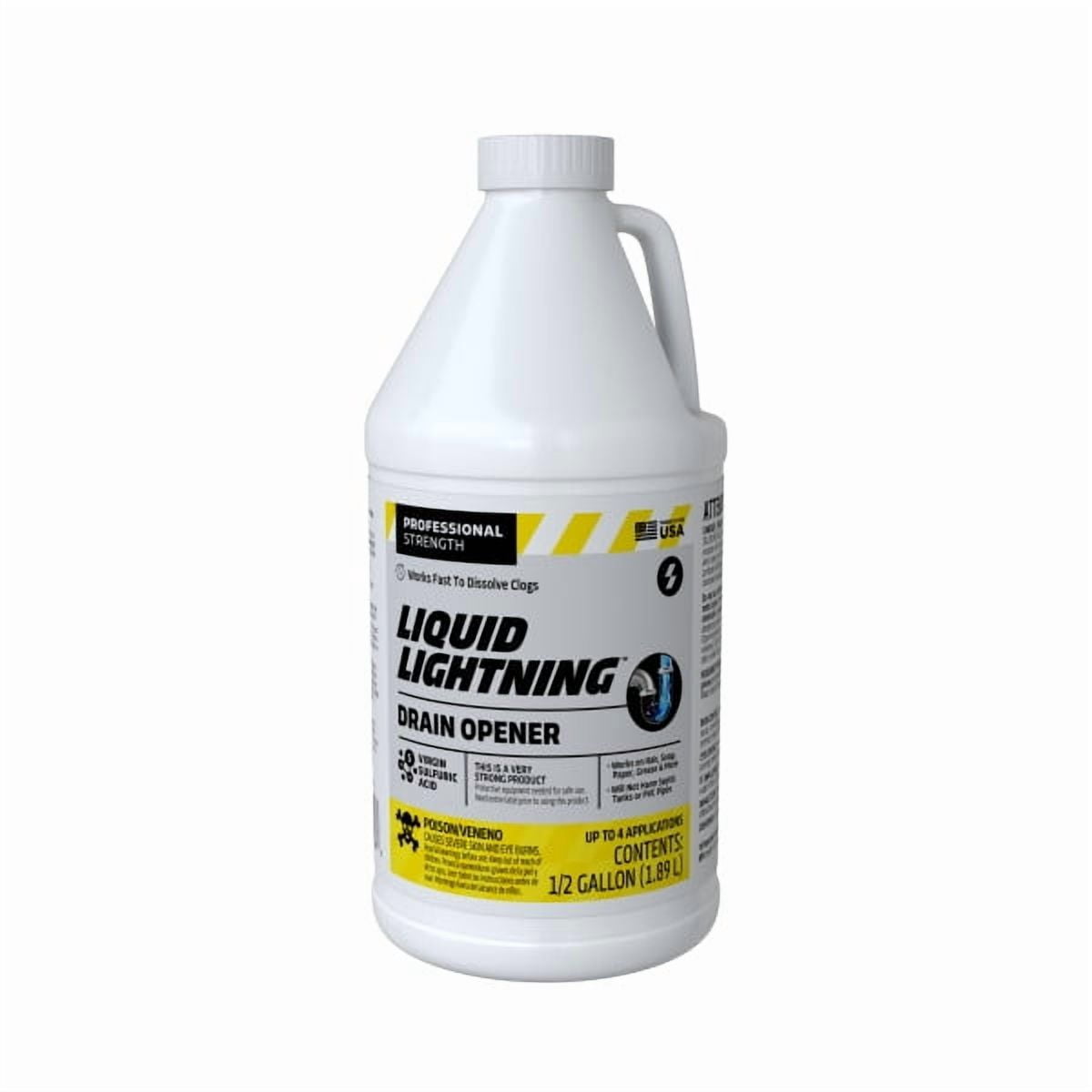 (4 pack) Liquid Lightning Virgin Sulfuric Acid Drain Opener, 64oz