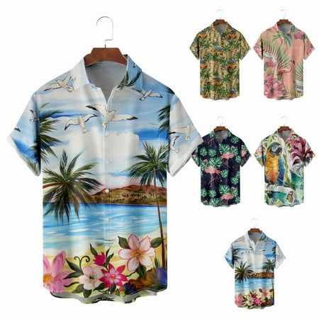 

Men s Women s Collared Hawaiian Shirts Printed Slim-Fit Clothes Plus Size Men