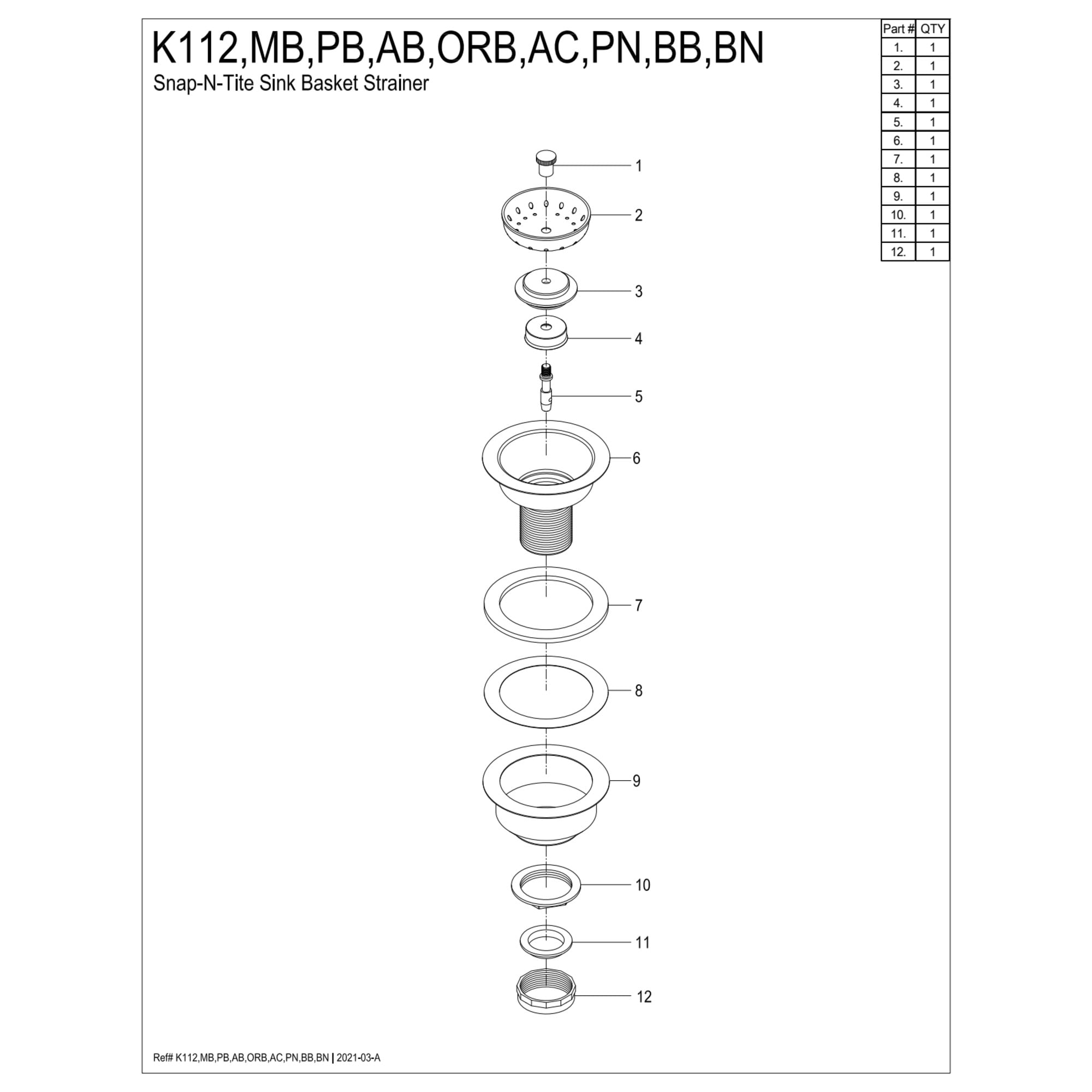 Kingston Brass K112BB Tacoma Kithchen Sink Basket Strainer in Brushed Brass