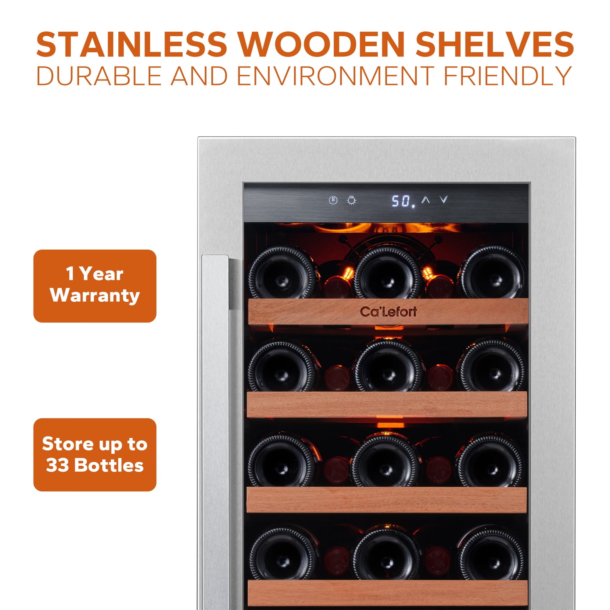 Ca'Lefort Two 15 inch Wine Fridge,66 Bottle Dual Zone Wine Cooler Refrigerator,Freestanding & Built-in with Stainless Steel frame for Kitchen Office
