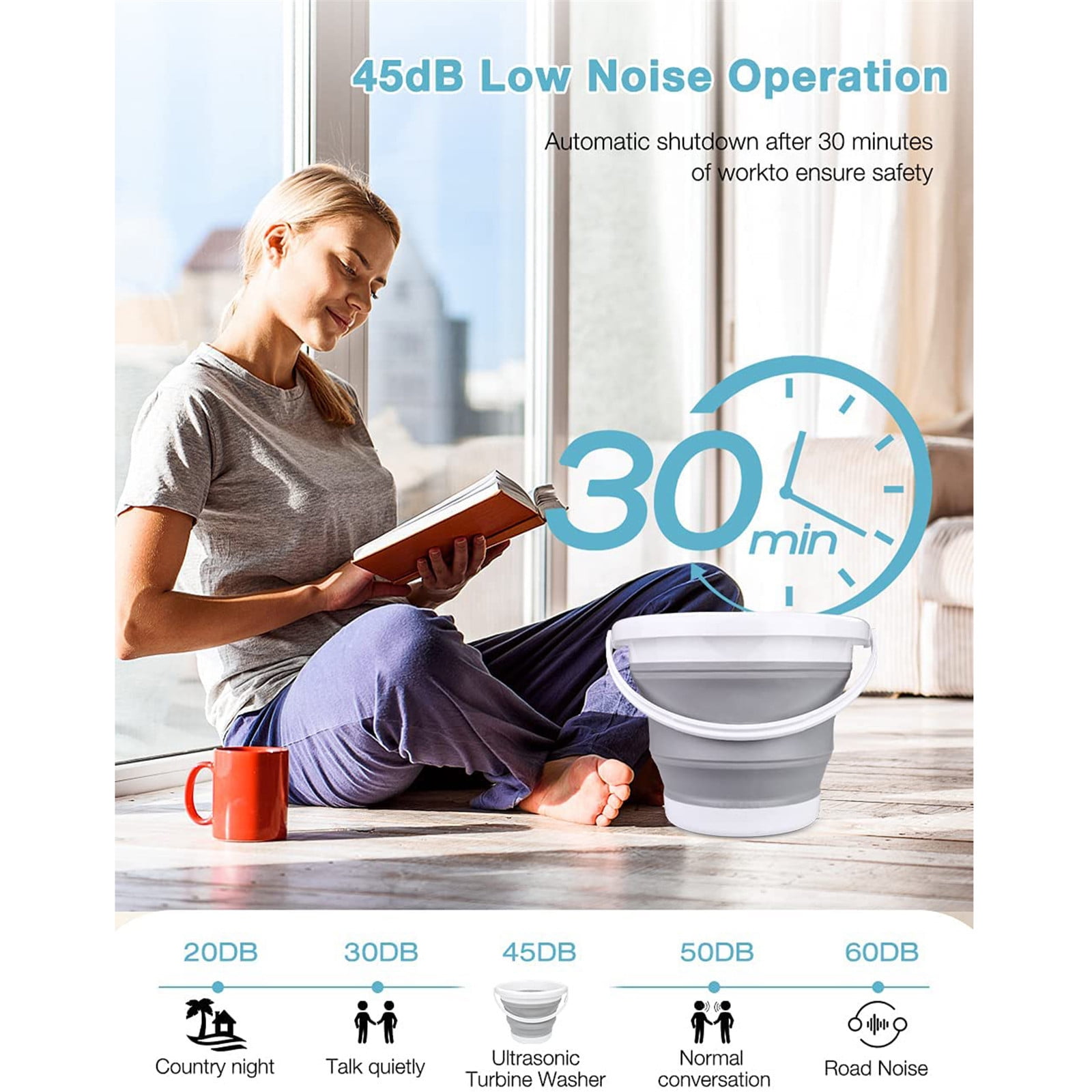 Eeatig Mini Washing Machine Portable Foldable Sound Waves Turbine Washers Personal Cleaning Machine Usb Folding for Clothes Socks Underwear Bra Laundry Tub for Home Travel Apartments