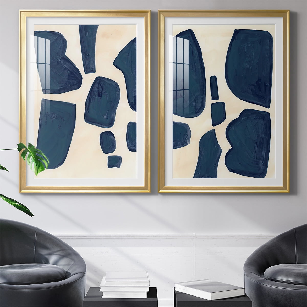 Wexford Home Blue Pieces I Abstract Art, Framed Art, 22.5" x 30.5" Gold Frame, Ready-Hang