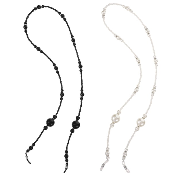 2pcs Gafas de perlas largas Cuerdas colgantes Pearl White Pearl Lanyard (Blanco Negro)