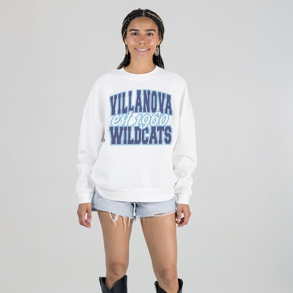 Women's Gameday Couture White Villanova Wildcats Oversized Faded Formation Premium Fleece Sweatshirt