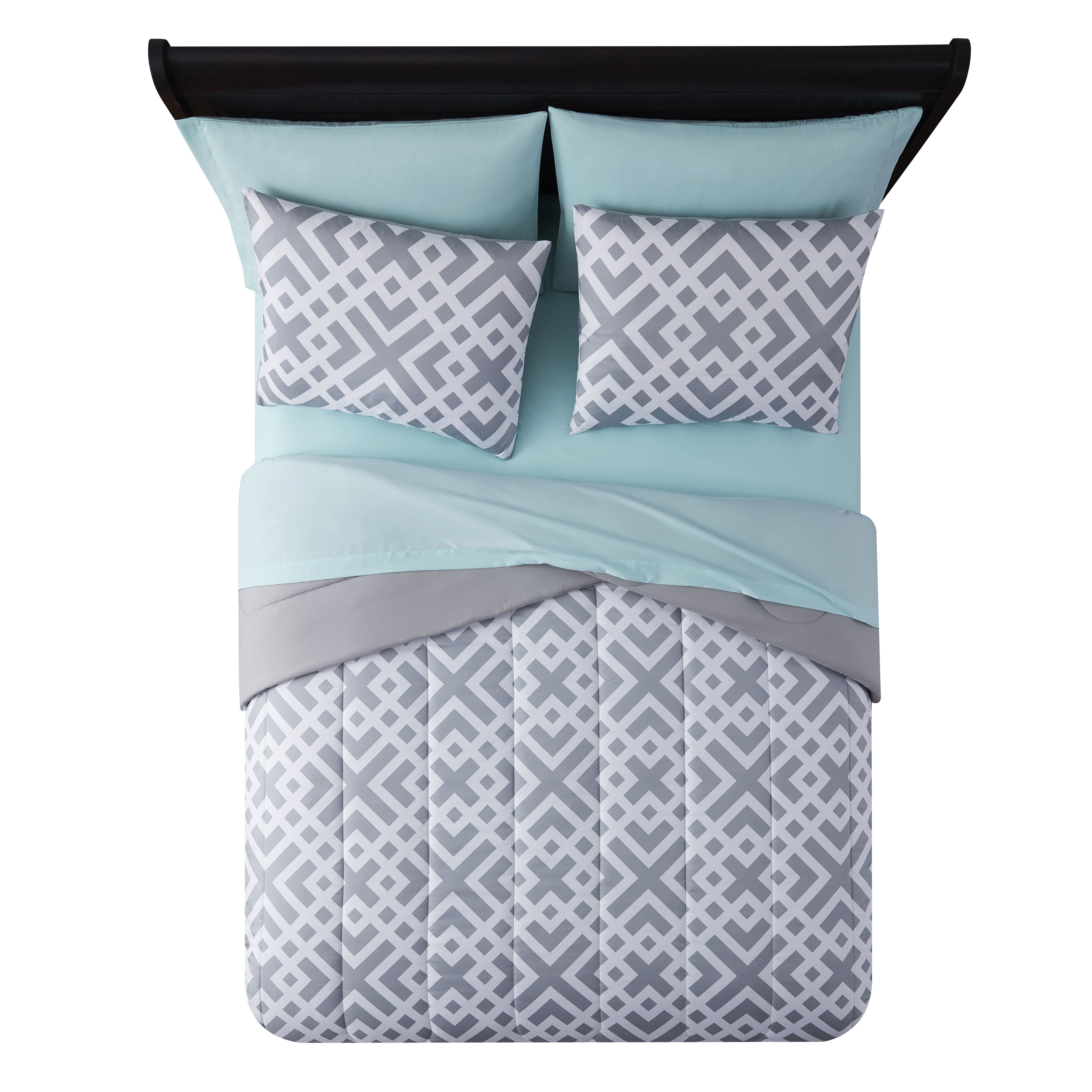 Mainstays Gray Geometric 8 Piece Bed in a Bag Comforter Set With Sheets, King