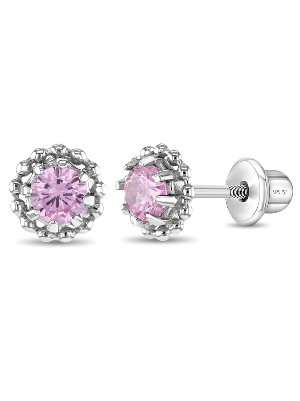 Cluster of Gems Kids / Children's / Girls Earrings Screw Back - Sterling Silver