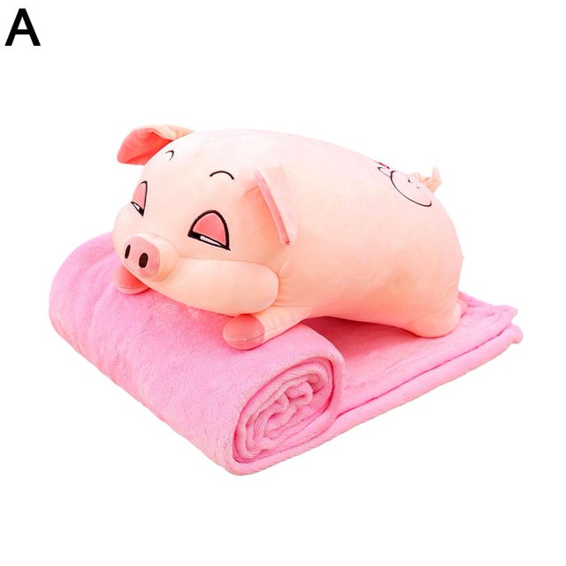 Couette Oreiller Animal Poupée Cochon 2 en 1 Coussin de Voiture Couverture Multifonction` T2W8
