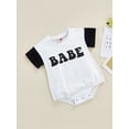 thumbnail image 3 of Baby Newborn Romper Round Neck Short Sleeve Patchwork Jumpsuit Lettering Printing Bodysuit Outfit, 3 of 8