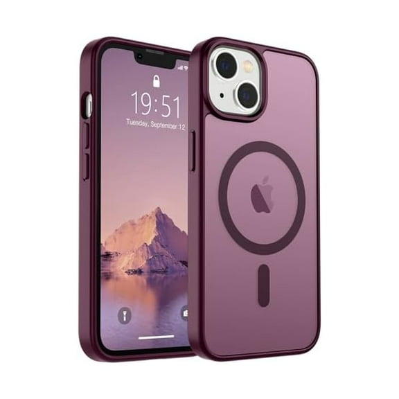 Magnetic for iPhone 14 Case & iPhone 13 Case (Compatible with MagSafe)(Military Grade Drop Protection) Slim Translucent Matte Shockproof Women Girl Phone Cover,Wine Red