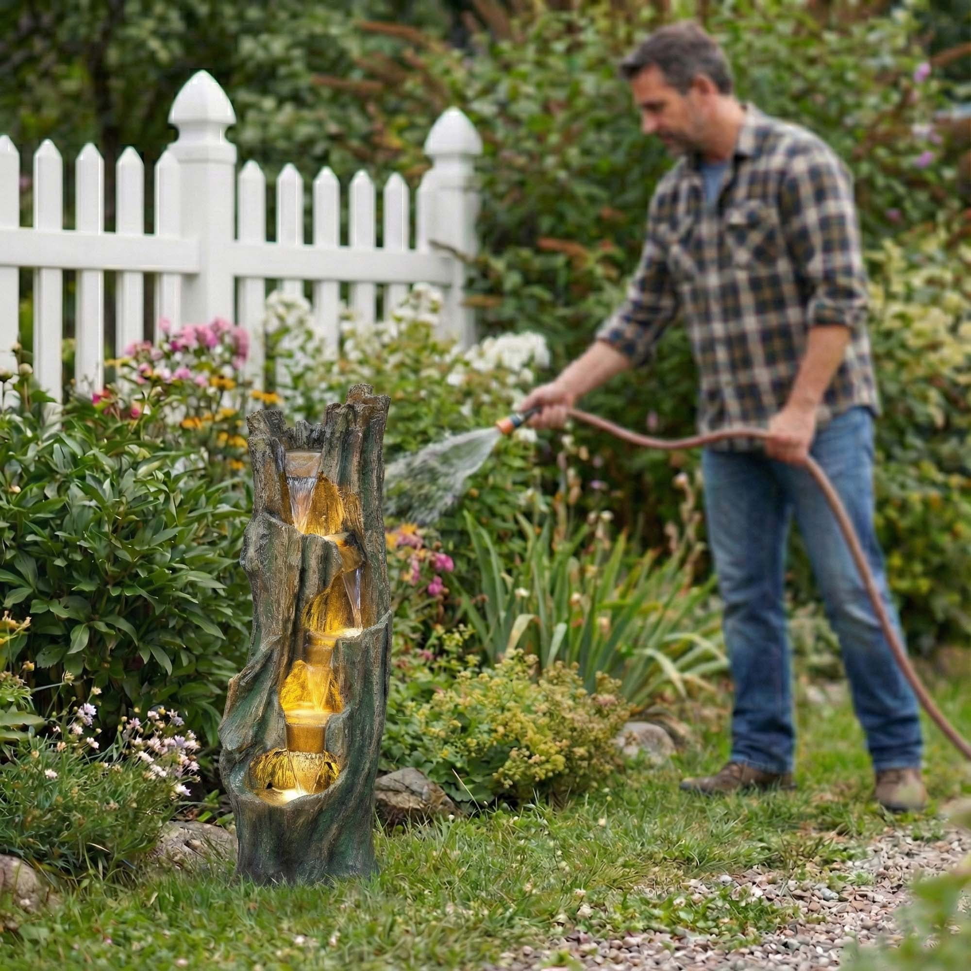 Miniyam Outdoor Waterfall Fountain with Energy-Efficient LED Lights – Easy Setup Garden Fountain for Patio, Backyard, Deck, Instant Relaxation
