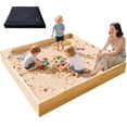 thumbnail image 1 of Slsy Arenero Grande de Madera para Niños con Asientos y Cubierta Impermeable, Caja de Arena Cuadrada 180x180cm para Jardín, Patio o Playa, Hecha de Madera de Abeto Natural, Ideal 2-10 Años, 1 of 7