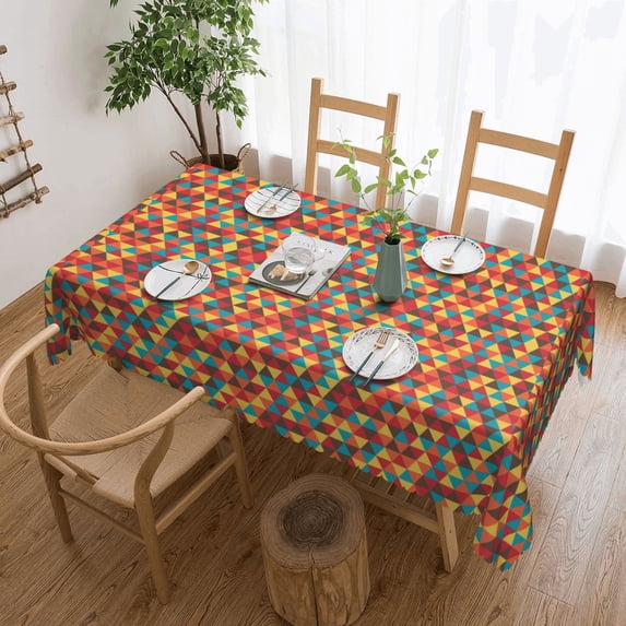XMXY Table Cloth Rectangle Table, Retro Triangle Polygon Dining Table Cover Waterproof Washable Outdoor Tablecloth, 54 X 72 Inch