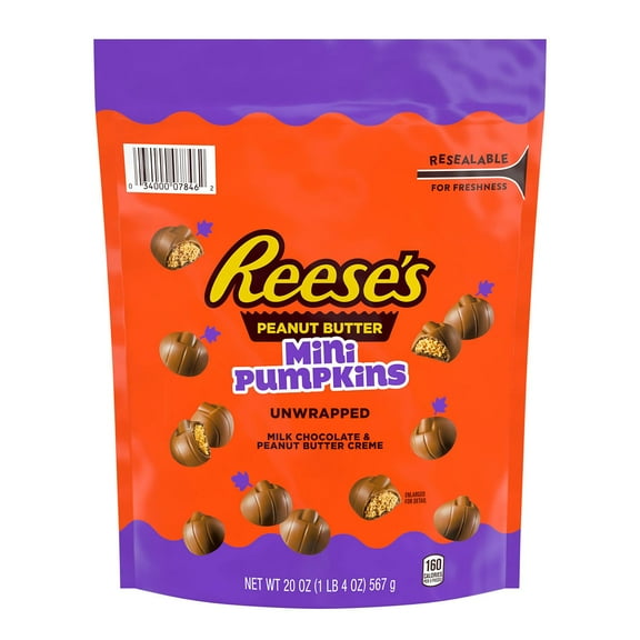 REESE'S Halloween Milk Chocolate Peanut Butter Creme Mini Pumpkins Candy, 20 oz.