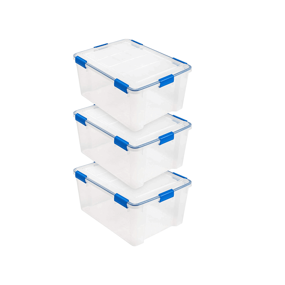 Lidded Storage Bins, 60 Quart Heavy Duty Plastic Containers with