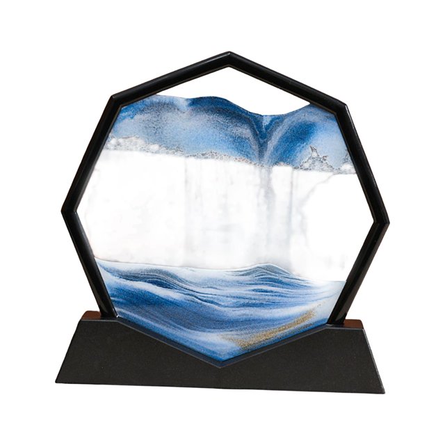 Imagen artística de arena en movimiento, paisaje, arenas movedizas, decoración creativa de arena fluida Marco Negro Azul