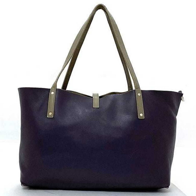 Pre Owned Tiffany Tote Bag Gray Greige Purple Reversible Leather TIFFANY Co. Women s Good Walmart