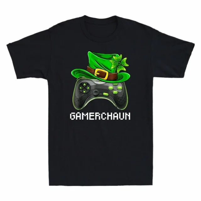 T-Shirt Unisexe Gaming Leprechaun Rétro Vert Célébration Gamer Humor G02003, jusqu'à la Taille 5TG