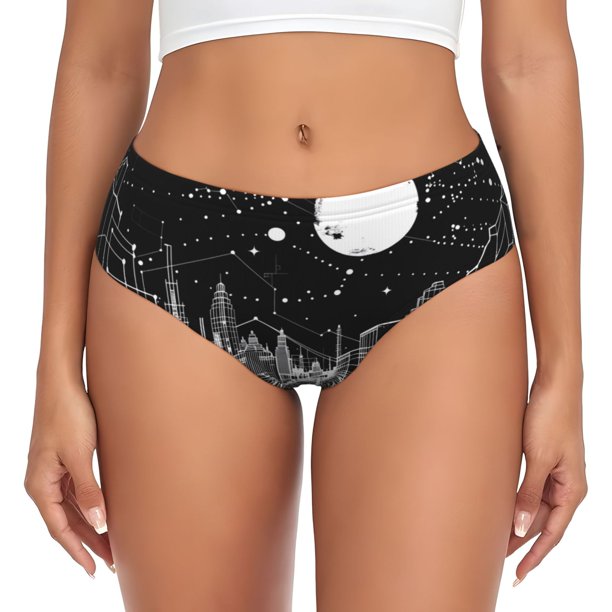Balery Futuristic Moonlit Cityscape Ropa Interior de Algodón para Mujer con Dibujo – Braguitas Cómodas y Elásticas, Estilo Clásico-X-Small