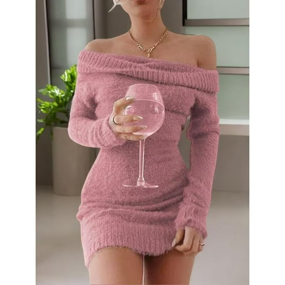 Women's Off Shoulder Sweater Dress, Elegant Long Sleeve Bodycon Dress for Party Club Dating Wear, for Fall & Winter
