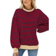 thumbnail image 6 of TEMOFON Womens Fall Tops Crewneck Oversized Sweatshirt Striped Color Block Tops Casual Long Sleeve Shirts Loose Pullover Sweaters Trendy T Shirts, 6 of 6