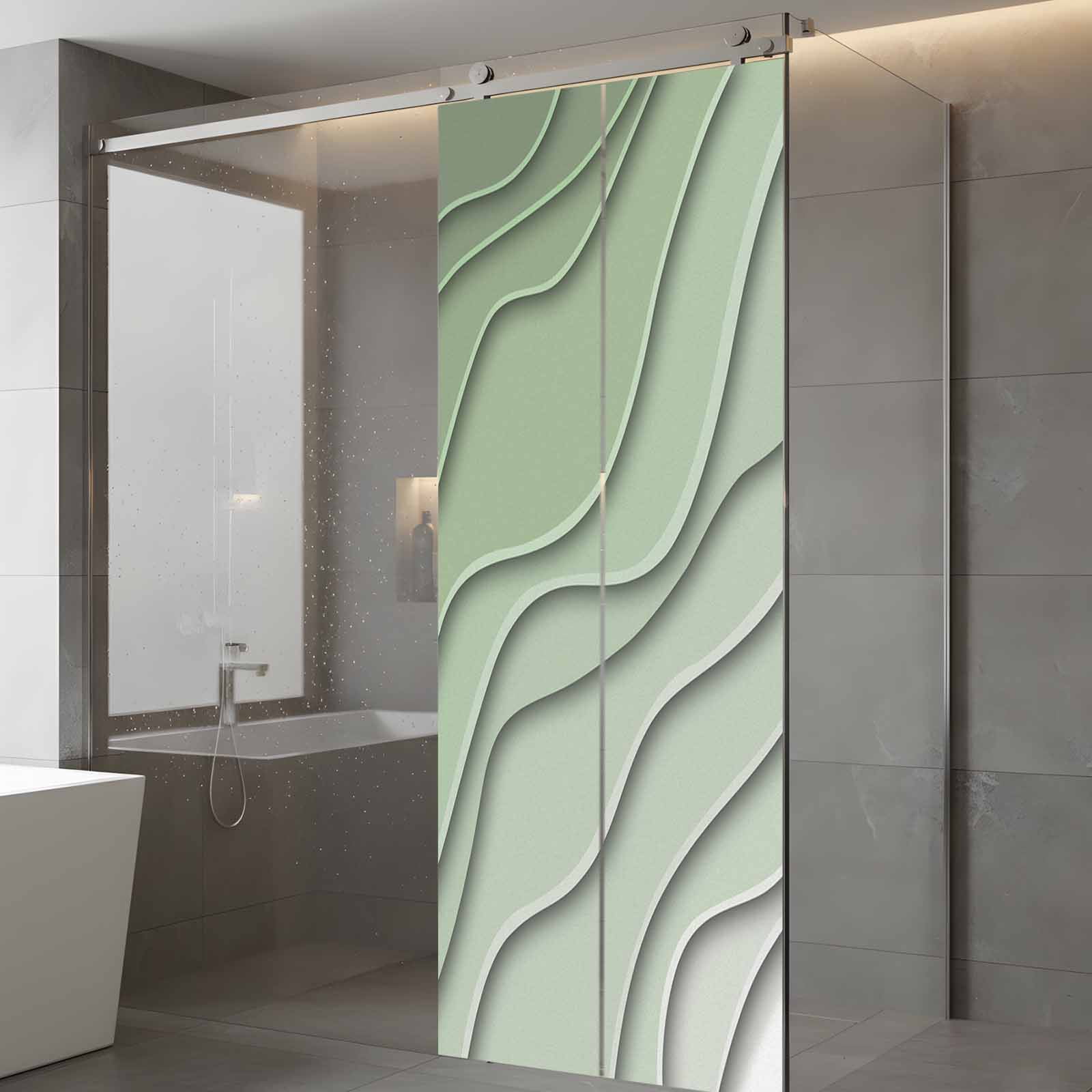 Sage Green Ombre Window Privacy Film, Modern Geometric Abstract Art Aesthetics Static Cling UV Sun Blocking Tint Film Heat Control Windows Films for Bedroom Bathroom, Window Stickers 23.6"x59"