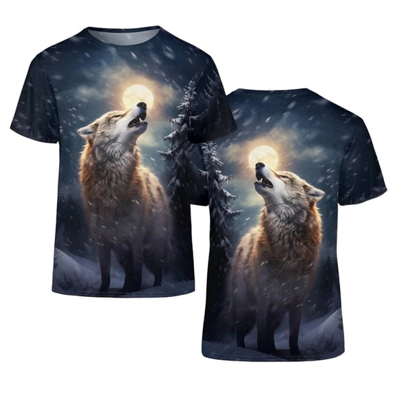 TrendOFT Summer Shirts for Men Wolf Themed 3D Novelty Short Sleeve Tops Unisex Crew Neck Lightweight Street Daily Casual Fashion Men's T-Shirts Black L