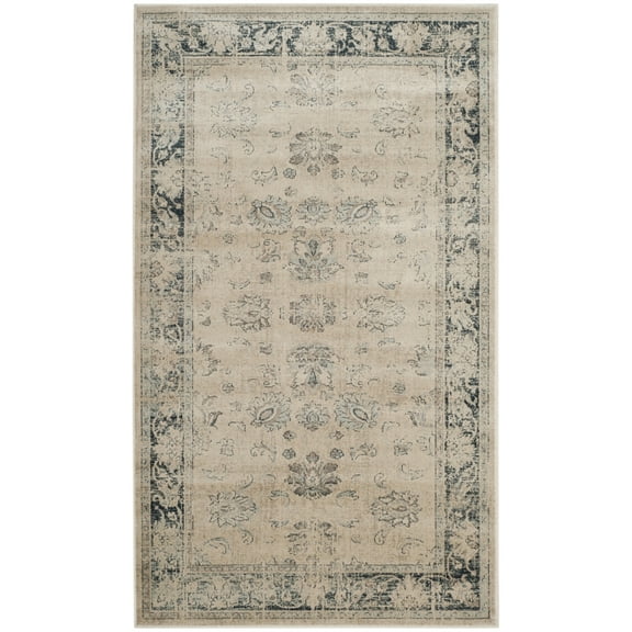 SAFAVIEH Vintage Jaxon Bordered Area Rug, Stone/Blue, 3'3" x 5'7"