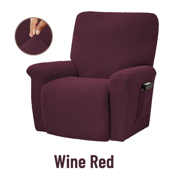 Stretch Recliner Cover 4 Pieces Set Recliner Chair Covers for Living Room Recliner Chair Slipcover with Side Pocket, Thick Soft Small Checked Jacquard, Machine Washable