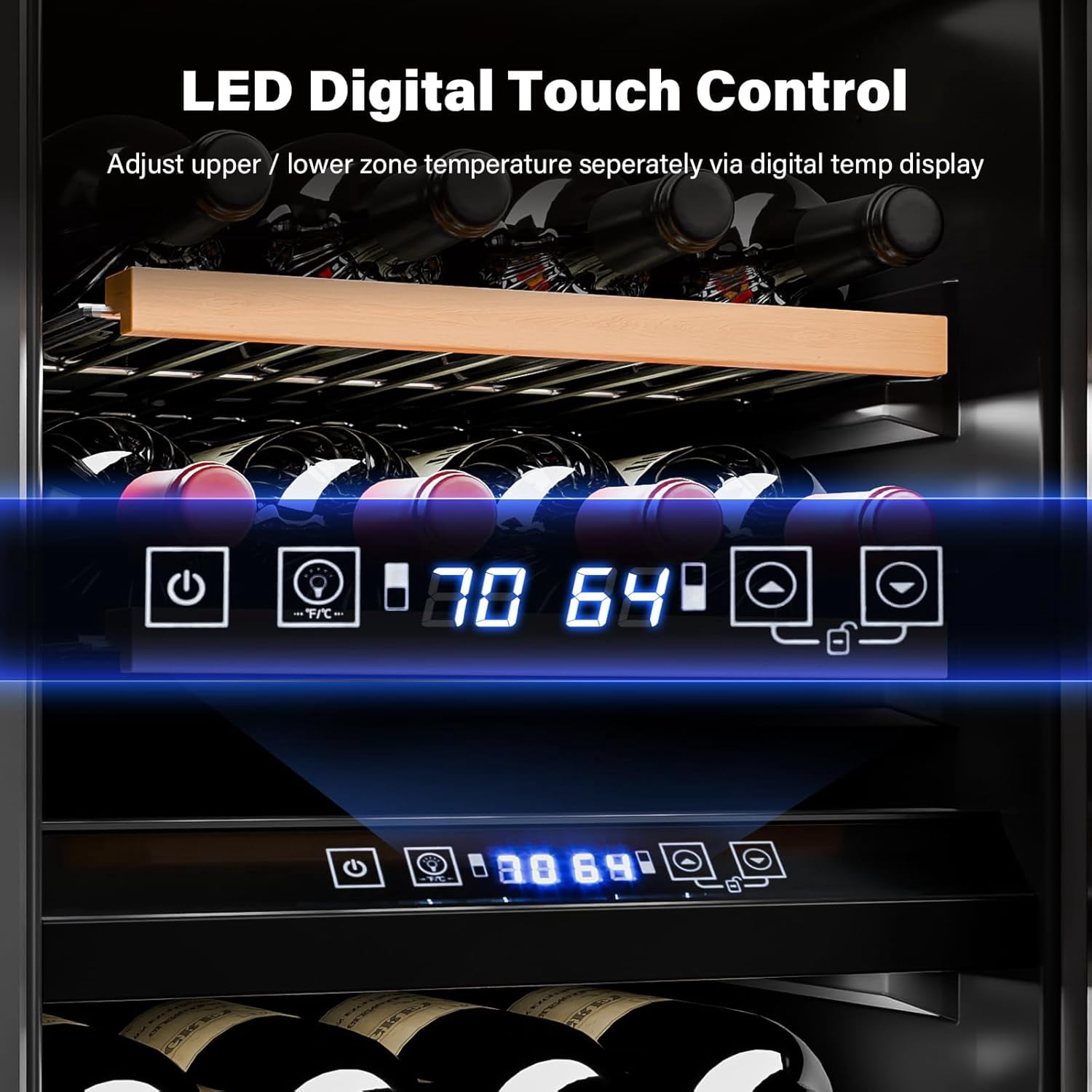TUFFIOM 33 Bottles Dual Zone Wine Cooler, Beverage Cooler Refrigerator, Chiller with Glass Door & Digital Temperature Control, Freestanding or Built-in Wine Fridge for Wine, Champagne, Beer
